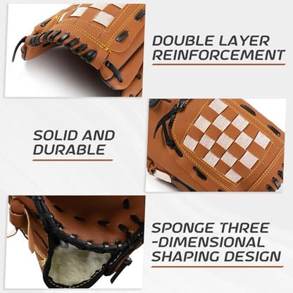 Baseball Glove + Ball Sets, Softball Glove, Baseball Mitt, 10.5''-12.5'' for Youth/Adult Training and Beginner Play, Synthetic Leather Softball Mitt - color: Brown, size: 10.5"