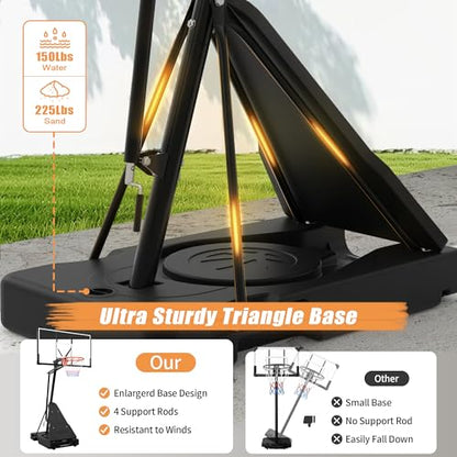 PIZZELLO Basketball Hoop 44/52 Inch Portable Basketball Goal Outdoor4.36-10ft Stepless Regulation Crank Adjust Basketball Goal System for Backyard, Driveway and Indoor - size: 44 Inch Backboard