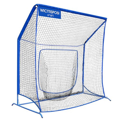 Baseball Softball Net with Blocking System, 7x7ft/6x6ft/10x7ft Practice Cage Net for Batting/Pitching/Fielding, Metal Frame with Elevated Base and Storage Bag for Backyard Indoor Training - size: 6x6FT