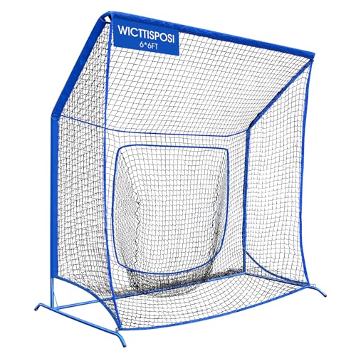 Baseball Softball Net with Blocking System, 7x7ft/6x6ft/10x7ft Practice Cage Net for Batting/Pitching/Fielding, Metal Frame with Elevated Base and Storage Bag for Backyard Indoor Training - size: 6x6FT