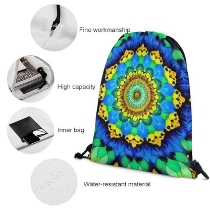 Beam Backpack Large Capacity Drawstring Sack Waterproof Sackpack for Basketball Volleyball Sports Gear Men Women, Trippy Blue Tie Dye Mandala Bags - color: Picture (1011)