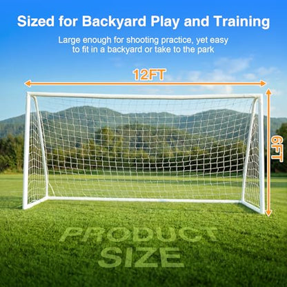 12x6 Soccer Goal for Backyard, Portable PVC Soccer Goal with 2 Target Nets, 10 Cones & Carry Bag, 68mm Frame, Easy Setup for Kids, Youth Training & Family Play