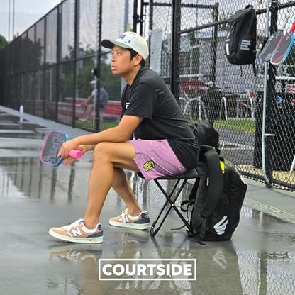 Courtside Pickleball Backpack with Built-In Folding Chair (Up to 300 lbs) | QuikSeat Recovery System | Fits 2+ Paddles, Shoes, Water Bottle Pockets & Safety Compartments for Men & Women