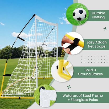 8FT x 5FT Soccer Goal for Backyard, Portable Pop Up Football Goal with Carry Bag, U-Shaped Stakes & Bungees, for Youth and Adults - Perfect for Garden, Beach, and Training
