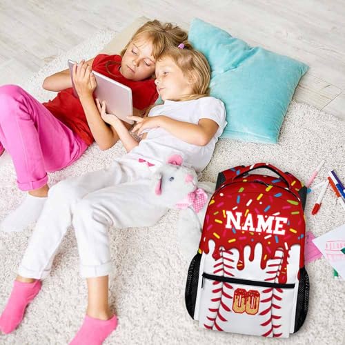 Custom Baseball Drip Backpack for Children Teen Kids School Supplies for Boys Girls, Casual Red Bookbag for Preschool Elementary Kindergarten Vacation Travel Picnic - color: Red
