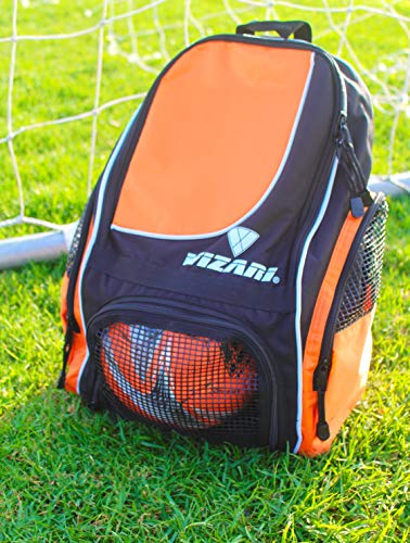 Vizari Solano Soccer Backpack With Ball Compartment and Vented Ball Pocket and Mesh Side Cargo Pockets for Adults and Teens - color: Orange