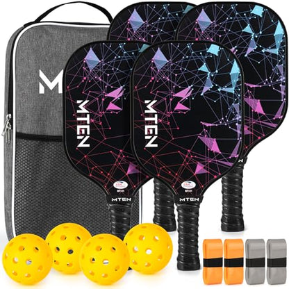 Pickleball Paddles Set of 2 or 4, or Single Paddle – USAPA Approved Fiberglass Surface Pickleball Rackets Set for Men & Women - color: Black*4