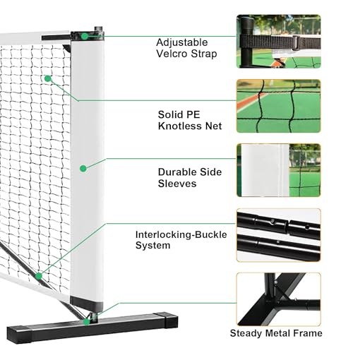 22FT Portable Pickleball Net for Driveway with Carry Bag – Regulation Size Metal Frame Net System with 4 Paddles & 4 Outdoor Balls, Fast Setup, Weather Resistant for Backyard, Park & Beach