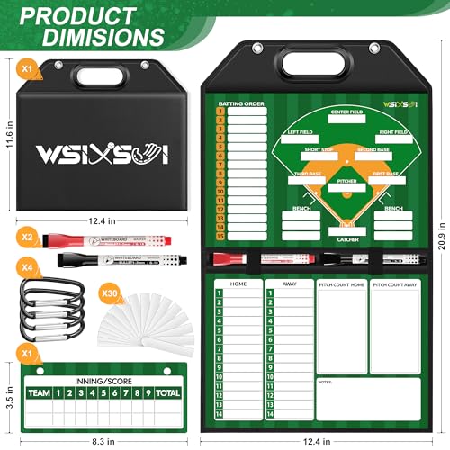 Magnetic Baseball Lineup Board – Foldable Dugout Display with Carry Handle for Coaches and Teams | Portable Leather-Covered Strategy & Lineup Planner - style: Baseball