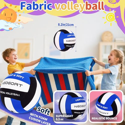 Soft Volleyball for Indoor Practice-Super Soft & Silent Fabric Indoor Volleyball Lightweight for Kids Youth Beginners, Perfect for House Training Practice Games(Deflated,with Pump)