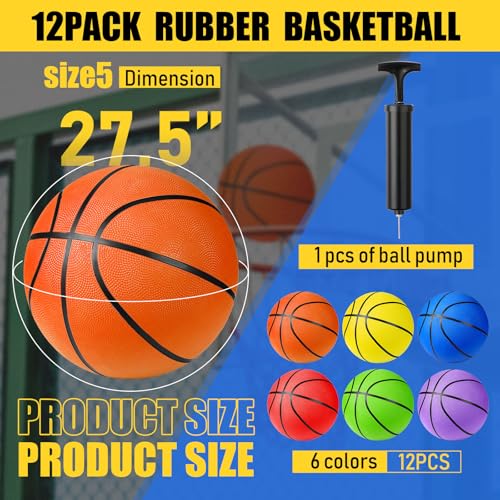 Jerify 12 Pack Official Size Rubber Basketballs for Kids Child Junior Youth Indoor Outdoor Sports Basket Balls with Pump Back to School Student Gifts Operation Christmas Bulk Items - size: Size 5, 27.5"