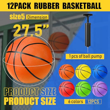 Jerify 12 Pack Official Size Rubber Basketballs for Kids Child Junior Youth Indoor Outdoor Sports Basket Balls with Pump Back to School Student Gifts Operation Christmas Bulk Items - size: Size 5, 27.5"
