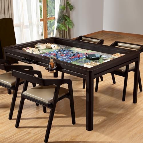 Solid Wood Board Game Table with Removable Table Top for 4–6 Players,Gaming Table and Dining Includes Play Mat and Detachable Cup Holders with 55" x 31" Play Area (Black Walnut) - color: Black Walnut