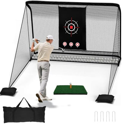 10x7ft Golf Hitting Practice Net for Real Golf Balls, Heavy Duty Driving Training Cage with Reinforced 7-Layer Mesh & Mat, Portable Backyard Net for Indoor Outdoor to Improve Your Swing