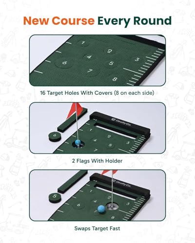 Golf Putting Mat Set for Indoor Practice, Putting Green Indoor with 2 Putters, 4 Balls, Flags, Scoreboard, Slope Wedges & Carry Bag, Golf Training Aid for Home | Office | Backyard
