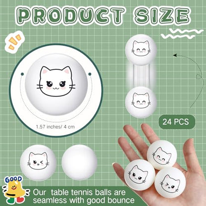 Soulchen 24 Pcs Cat Table Tennis Balls Novelty Face Cute Table Tennis Balls Bouncy Cats Toys for All Golfers Birthday Gift Outdoor Practice Pet Toys