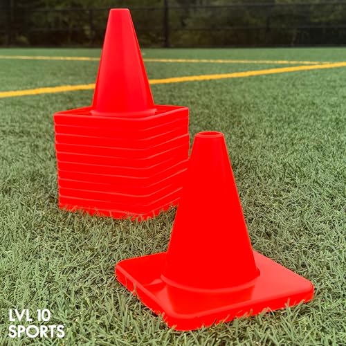 LVL10 Pro Training Cones - 6" Soccer Training Cones for Sports - for Basketball, Football, Basketball and Agility Drills - Soccer Field Markers That Won't Crack, Slide or Fly