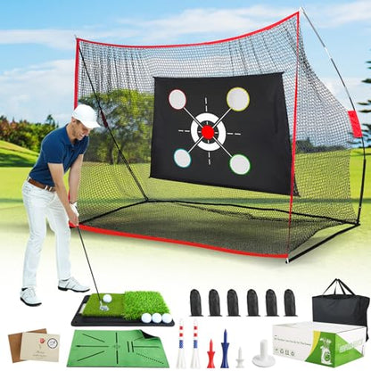 10x7 FT Golf Net with 2-in-1 Replaceable Non-Slip Golf Hitting Mat, Pro-Grade Chipping Golf Practice Net Kit, Net for Golf Driving Nets for Backyard, Indoor & Outdoor Use