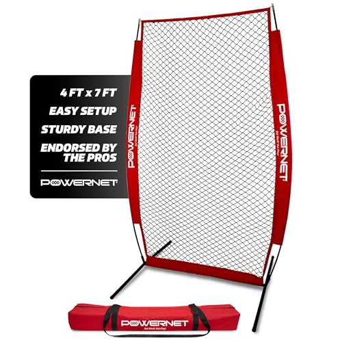 PowerNet Baseball Training Equipment Baseball Net, Portable Softball Batting Practice Pitching Screen, 7-FT I-Screen or A-Frame Pitching Net - color: Red, style: I-Screen