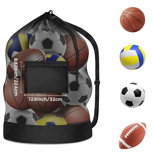 Extra Large Sports Ball Bag, Mesh Soccer Team Balls Bag, Drawstring Sport Equipment Storage Bag for Basketball, Beach Cloth and Swimming Gears