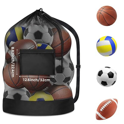 Extra Large Sports Ball Bag, Mesh Soccer Team Balls Bag, Drawstring Sport Equipment Storage Bag for Basketball, Beach Cloth and Swimming Gears