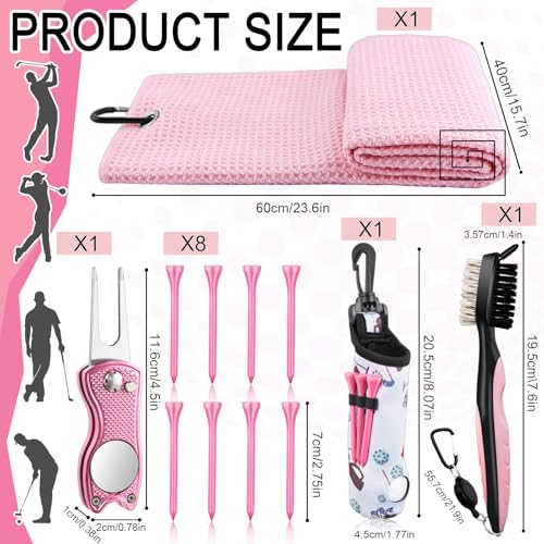 12Pcs Golf Accessories Kit Include Golf Ball Bag Golf Tees Golf Towel Golf Club Cleaner Brush Groove Cleaner Tool Divot Tool Magnetic Ball Marker,Best Golf Gift for Women Man