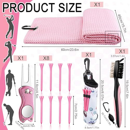 12Pcs Golf Accessories Kit Include Golf Ball Bag Golf Tees Golf Towel Golf Club Cleaner Brush Groove Cleaner Tool Divot Tool Magnetic Ball Marker,Best Golf Gift for Women Man