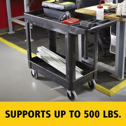 Rubbermaid Commercial Products 2-Shelf Utility/Service Cart, Small, Lipped Shelves, Storage Handle, 500 lbs. Capacity, for Warehouse/Garage/Cleaning/Manufacturing - size: Small