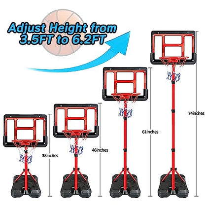 ShyLizard Boys Toy Gifts for 3 4 5 6 7 8 Years Old, Kids Basketball Hoop Adjustable Height 3.5FT-6.2FT, Mini Basketball Hoop for Kids, Basketball Goal Toys Outdoor Indoor Game Gifts for Boys