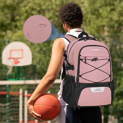 LARIPOP Basketball Backpack Large Basketball Bag with Ball Holder & Shoe Compartment for Youth Adults Men Women - color: Flesh Pink