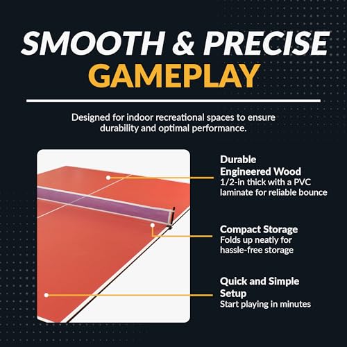 Hathaway 9 ft Quick Set Table Tennis Conversion Top – Regulation Sized, Foldable, Durable Engineered Surface, Protection Pads – Indoor Ping Pong Table Topper for Pool Table w/Net & Posts