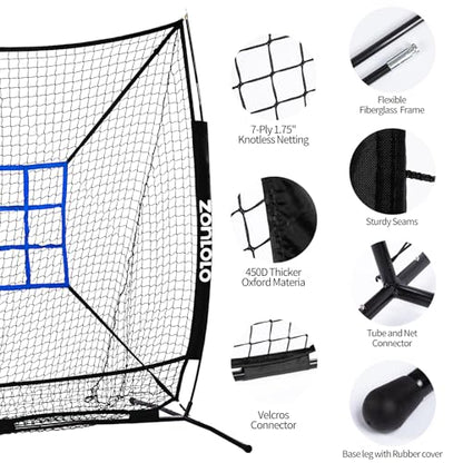 Zonlolo 6 x 6 FT Baseball Net with 3 Diffferent Targets, Portable Practice Net for Batting，Hitting，Pitching and Throwing,Compact Package with Small Carrying Bag，Great for Kids - color: Black
