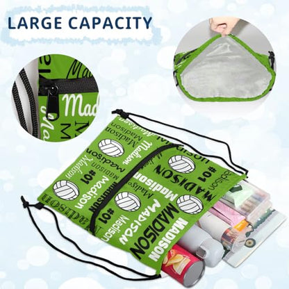 Custom Volleyball Style Drawstring Bag, Personalized Sports Ball Backpack Drawstring Sack Cinch Bags for Team Gift Party Favors, Light Green - color: Light Blue