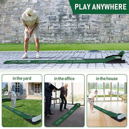 Authentic Golf Putting Practice Mat Automatic Ball Return and Direction Line for Real Green Feel Indoor Outdoor Training Automatic Balls Return Putting Practice Mat