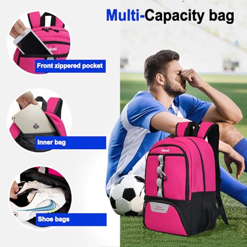 Goloni Youth Soccer Bag,Basketball Bag with Ball Compartment & Shoe Compartment,Backpack for Football Volleyball Basketball - color: Pink