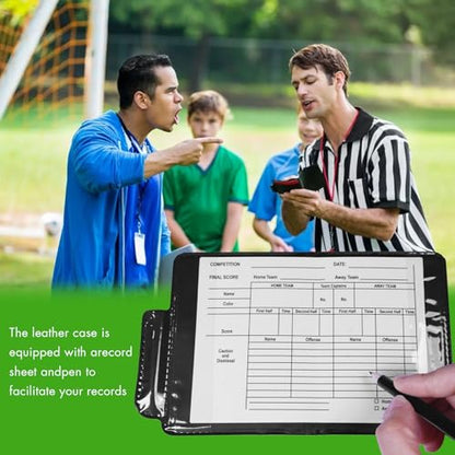 Soccer Referee Kit 2 Sets 2 Pieces Red Warning Yellow Cards with 2 Pieces Stainless Steel Referee Whistles Wallet Record Notebook Pencil