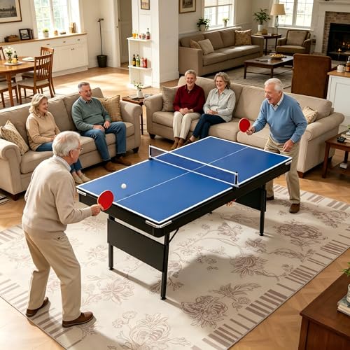 3 in 1 Multi Game Table, Small Pool Table, Portable Pool Table, Pool Table Tennis Billiard Combo, Indoor Ping Pong Tables, Convertible Game Set with Net and Balls for Family Entertainment, Blue