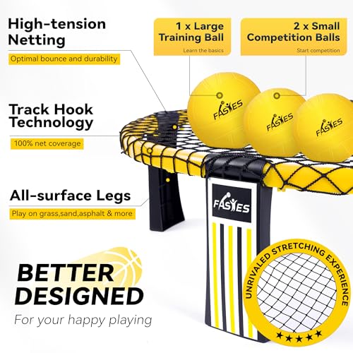 Outdoor Beach Ball Game Includes 3 Balls, Net and Carrying Bag -Roundnet Game Set for Adults, Kids, and Family - Perfect for Beach, Yard, Lawn, Backyard, and Park