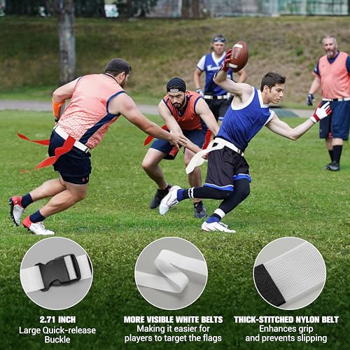 Flag Football Belts, Flag Football Set with Red and Yellow Flags and Red and White Flag Football Belts Set for Kids and Adults Bundle