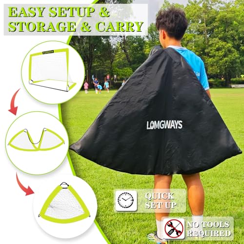 LOMGWAYS Soccer Goal – Foldable Frame Net for Kids + Youth – Indoor + Outdoor Soccer Goal with Carry Bag – Easy Set up – Multiple Sizes for Practice & Games - size: 4x3FT(2 Pack)
