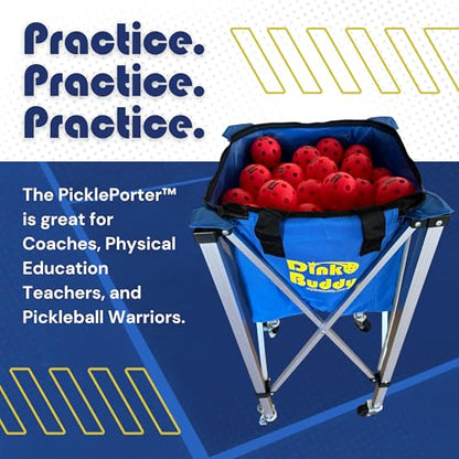 Pickleball Hopper with Wheels – Portable Ball Caddy – Pickleball Basket Holds 110 Balls