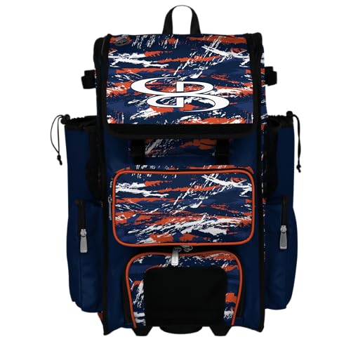 Boombah Rolling Superpack Baseball/Softball Gear Bag - Telescopic Handle - Holds 4 Bats - Wheeled Version - Razor Multiple Colors - color: Navy/Orange/White