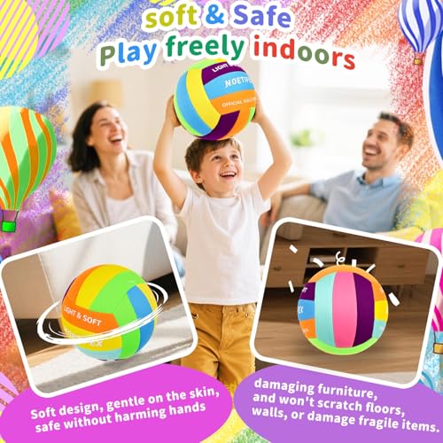 Soft Volleyball-Super Soft Fabric Light Volleyball for Indoor Practice Safe and Quiet Kids Youth Beginners House Yard Training Practice Games(Deflated) - color: Rainbow