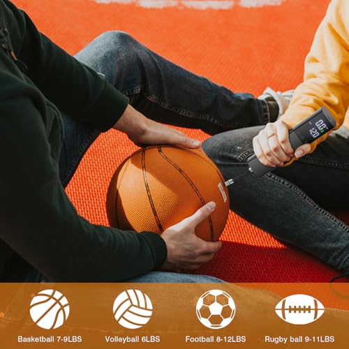 Electric Ball Pump,Smart Air Pump Portable Fast Ball Inflation with Accurate Pressure Gauge and Digital LCD Display for Basketball Football Soccer Volleyball Swimming Balloon(2Pin & 2Nozzle & 1Spout)