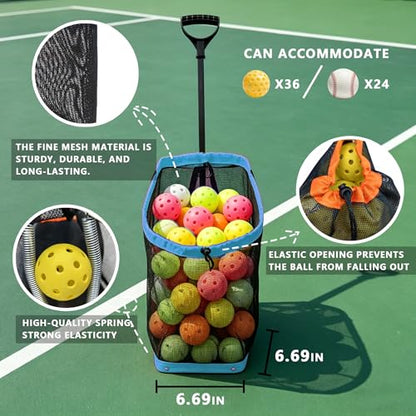 Tennis Ball Hopper, Holds 40+ Pickleballs or 50+ Tennis Balls, Lightweight Durable Steel Frame, Portable Adjustable Ball Picker（Excluding Ball） - color: Blue