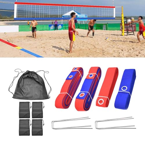 Beach Volleyball Lines for Sand Marking Lines Set (8M 16M Length) for Beach Party, red Blue