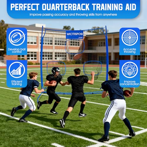 Football Throwing Net, Upgrade Heavy Duty Metal Frame Quarterback Training Equipment Throwing Machine with 1-4 Targets, Easy Setup Football Target Practice with CarryBag, Allweather Indoor Outdoor Use - size: 6 FT × 6 FT
