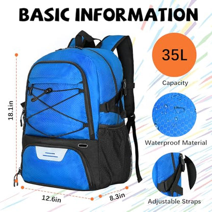 Goloni Basketball Backpack Bag,35L Basketball Bag with with Separate Ball & Shoe Compartments,Large Sports Bag for Basketball - color: Blue