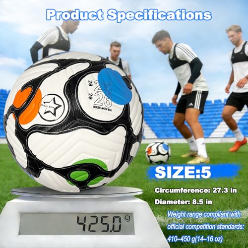 Soccer Ball Size 5,Waterproof PU Leather,Seamless Surface,Official Match Ball, Soccer Balls Training,with Pump & Needles