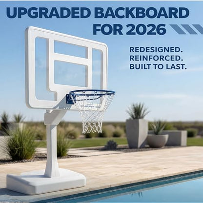 GoSports Splash Hoop Elite - Adjustable Height or Fixed Post - Pool Hoop Basketball Game with Water Weighted Base, Regulation Steel Rim and 2 Pool Basketballs - color: Elite Adjustable - White